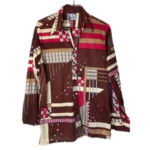 Vintage Kings Road Designer Collection Psychedelic Dagger Collar Top Shirt XL